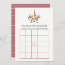 Blush & Roos Gold Floral Unicorn Baby shower Bingo
