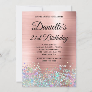 Blush Roos Gold Foil Holo Glitter Fancy Monogram Kaart