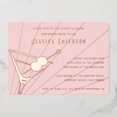 Blush Roos Gold Foil Martini Bachelorette Party Folie Uitnodiging (Voorkant)