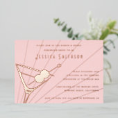 Blush Roos Gold Foil Martini Bachelorette Party Folie Uitnodiging (Staand Voorkant)