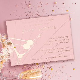 Blush Roos Gold Foil Martini Bachelorette Party Folie Uitnodiging