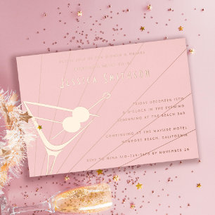 Blush Roos Gold Foil Martini Bachelorette Party Folie Uitnodiging