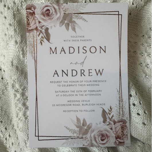 Blush & Roos Gold Folie Elegante bruiloft Uitnodiging