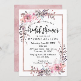 Blush & Roos Gold Framed Bridal Shower Invitation Kaart