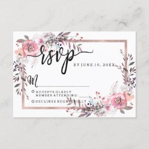 Blush & Roos Gold Framed Wedding RSVP Reactie