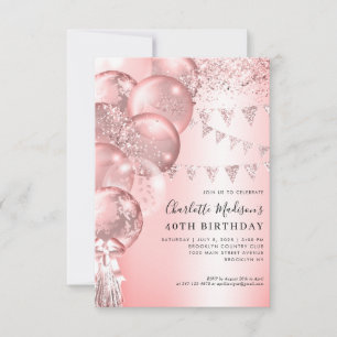 Blush Roos Gold Glitter Balloon Any Age Verjaardag Notitiekaartje