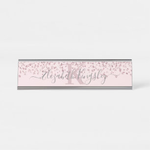 Blush Roos Gold Glitter Diamond Monogram Bureau Naambordje