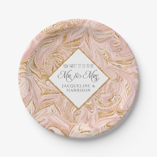 Blush Roos Gold Glitter Marble Weddenschappen Ontv Papieren Bordje (Voorkant)