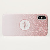Blush Roos Gold Glitter Monogram Case-Mate iPhone Case (Achterkant (horizontaal))