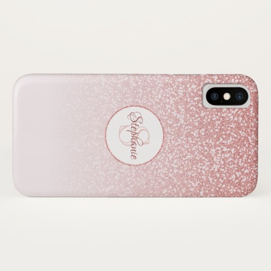 Blush Roos Gold Glitter Monogram Case-Mate iPhone Case (Achterkant (horizontaal))