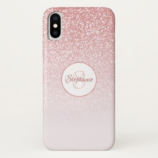 Blush Roos Gold Glitter Monogram Case-Mate iPhone Case (Achterkant)