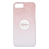 Blush Roos Gold Glitter Monogram Case-Mate iPhone Case (Achterkant)
