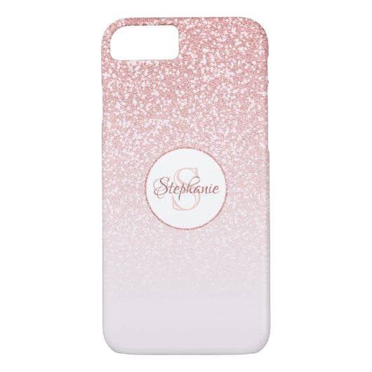 Blush Roos Gold Glitter Monogram Case-Mate iPhone Case (Achterkant)
