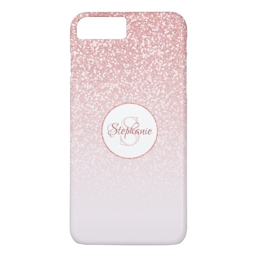 Blush Roos Gold Glitter Monogram Case-Mate iPhone Case (Achterkant)