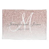 Blush Roos Gold Glitter Monogram Pas getrouwd Wedd Kussensloop (Achterkant)