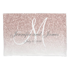 Blush Roos Gold Glitter Monogram Pas getrouwd Wedd Kussensloop