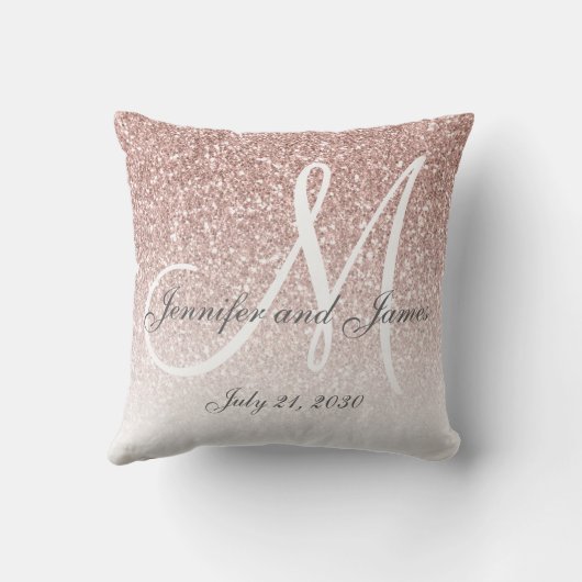 Blush Roos Gold Glitter Monogram Weddenschap Kussen (Achterkant)