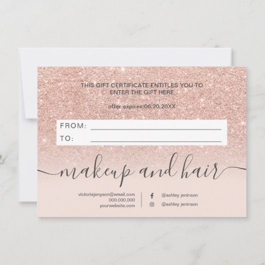Blush roos gold glitter ombre gift certificate (Achterkant)