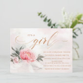 Blush Roos Gold Het is een Meisje Bloemen Baby sho Kaart (Staand voorkant)