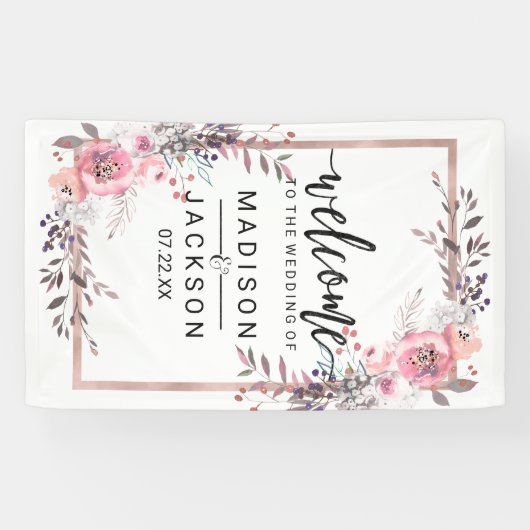 Blush & Roos Gold ingelijst Bloemen bruiloft Welko Spandoek (Horizontaal)