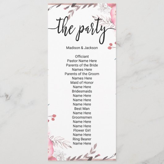 Blush & Roos Gold ingelijst Floral bruiloft progra Programmakaart (Achterkant)