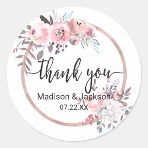 Blush & Roos Gold ingelijst Waterverf bruiloft gun Ronde Sticker