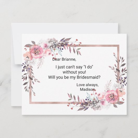 Blush & Roos Gold ingelijst word je mijn bruidsmei Kaart (Achterkant)