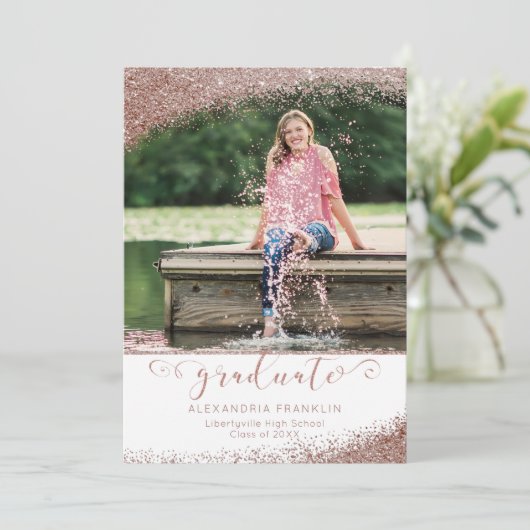 Blush & Roos Gold legant script Afstuderen Kaart (Staand voorkant)