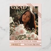 Blush Roos Gold Lines Foto Afstuderen Folie Uitnodiging (Voorkant)