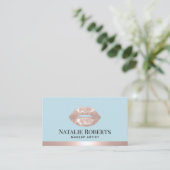 Blush Roos Gold Lips Mint Blue Beauty Salon Visitekaartje (Staand voorkant)