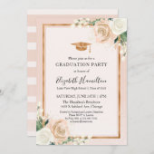 Blush & Roos Gold Modern Floral Graduation Party Kaart (Voorkant / Achterkant)