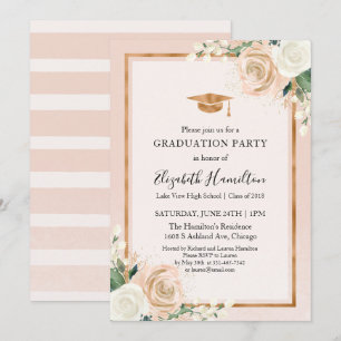 Blush & Roos Gold Modern Floral Graduation Party Kaart