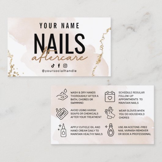 Blush Roos Gold Nails-nazorgkaart Visitekaartje (Voorkant / Achterkant)