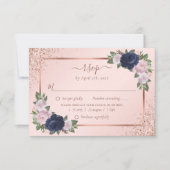 Blush Roos Gold Navy Blue Floral Wedding Meal RSVP Kaartje (Voorkant)