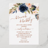 Blush Roos Gold Navy Brunch en brabbel Bridal Folie Uitnodiging (Voorkant)