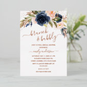 Blush Roos Gold Navy Brunch en brabbel Bridal Folie Uitnodiging (Staand Voorkant)