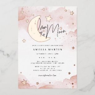 Blush Roos Gold Over the Moon Baby shower Folie Uitnodiging