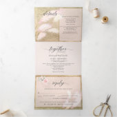 Blush Roos Gold Pampas Grass Drieluik Uitnodiging (Binnen)