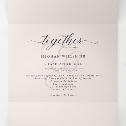 Blush Roos Gold Pampas Grass Drieluik Uitnodiging (Binnenkant midden)