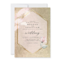 Blush Roos Gold Pampas Grass Floral Invitation