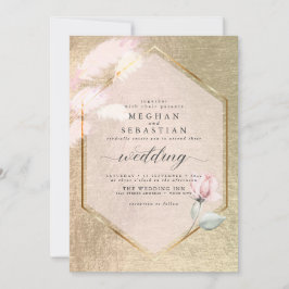 Blush Roos Gold Pampas Grass Floral Invitation Kaart