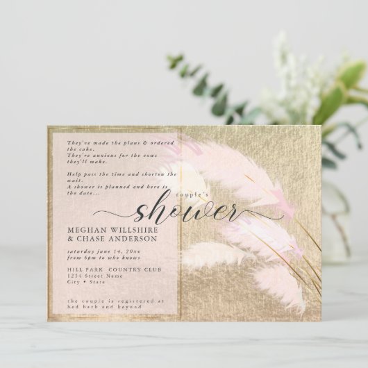 Blush Roos Gold Pampas Grass Kaart (Staand voorkant)