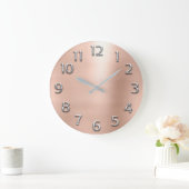 Blush Roos Gold Peach Grey Metallic Arabic Number Grote Klok (Huis)