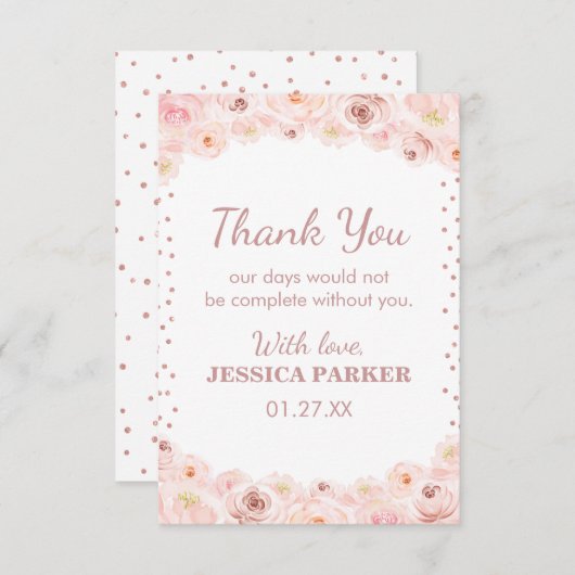 Blush Roos Gold Polka Dots verrassende feestdag Bedankkaart (Voorkant / Achterkant)