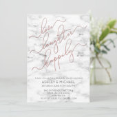 Blush Roos Gold Script Marmeren Repetitie Uitnodig Kaart (Staand voorkant)