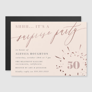 Blush & Roos Gold Script Surprise Party Magnetische Uitnodiging