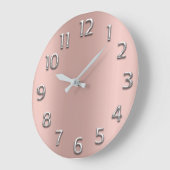 Blush Roos Gold Silver Grey Metallic Arabic Number Grote Klok (Hoek)