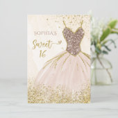 Blush Roos Gold Sparkle Dress Sweet 16 jaar Kaart (Staand voorkant)