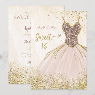 Blush Roos Gold Sparkle Dress Sweet 16 jaar Kaart