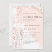 Blush Roos Gold Splatter Brushstroke Quinceañera Kaart (Voorkant)
